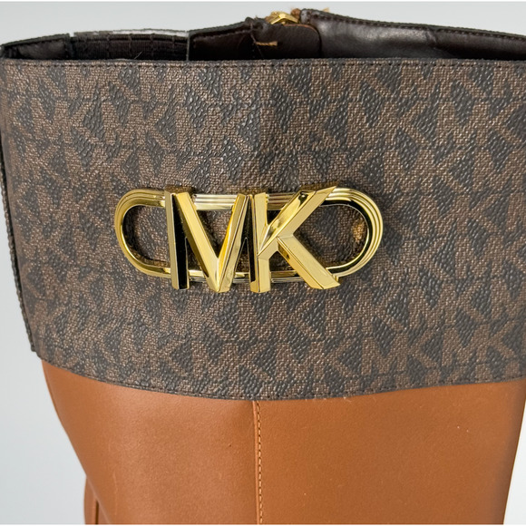 NEW MICHAEL KORS BROWN PARKER LOGO & LEATHER KNEE BOOTS SZ 6 - Picture 10 of 12